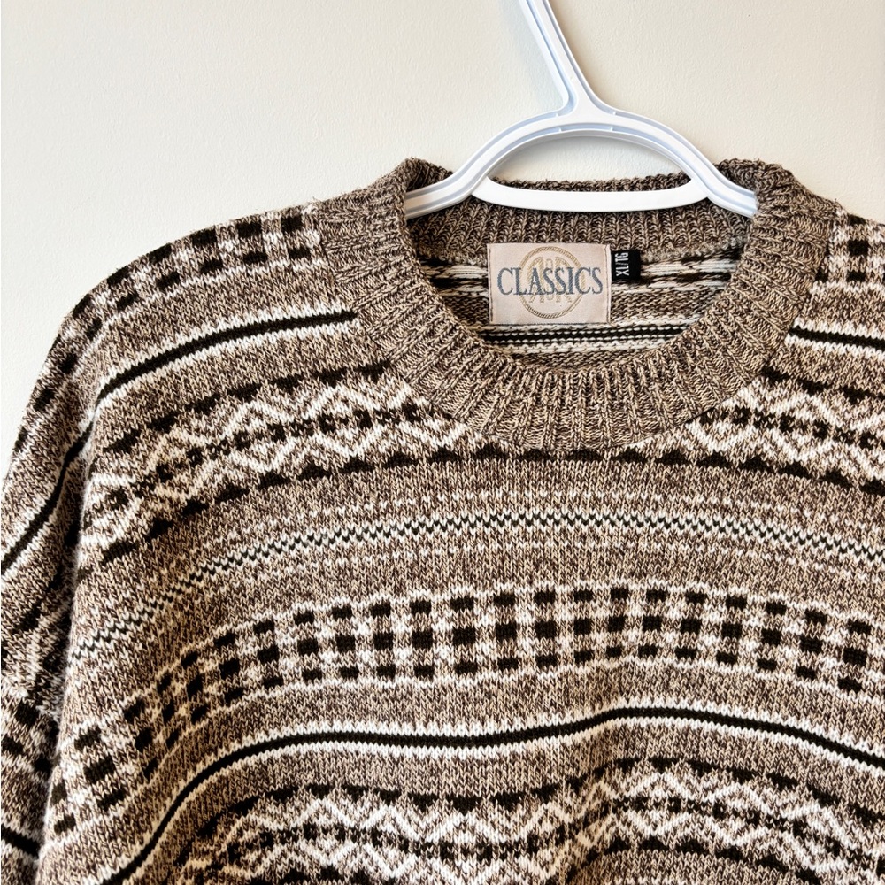 ‼️SOLD‼️ VINTAGE 90s R&R Classics Brown and White Knit Crew Sweater Pullover XL - Picture 11 of 13